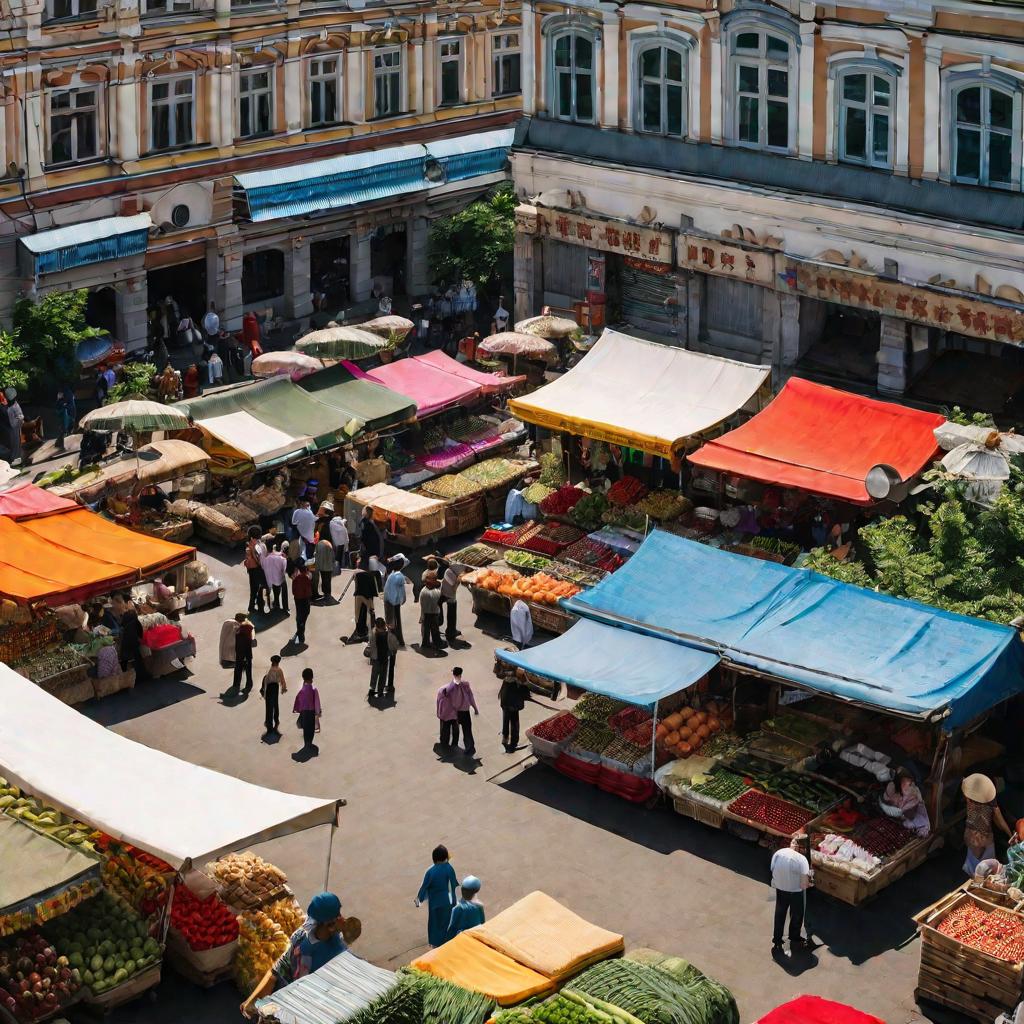Оживленный летний вьетнамский рынок под открытым небом в Москве