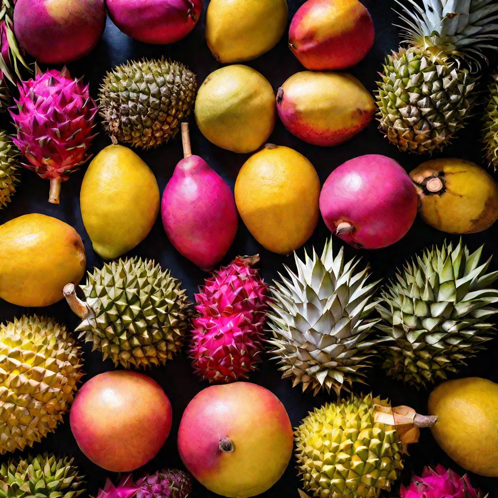 Экзотические фрукты на прилавке вьетнамского рынка
