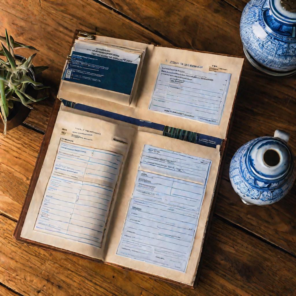 Вид сверху на открытую чековую книжку