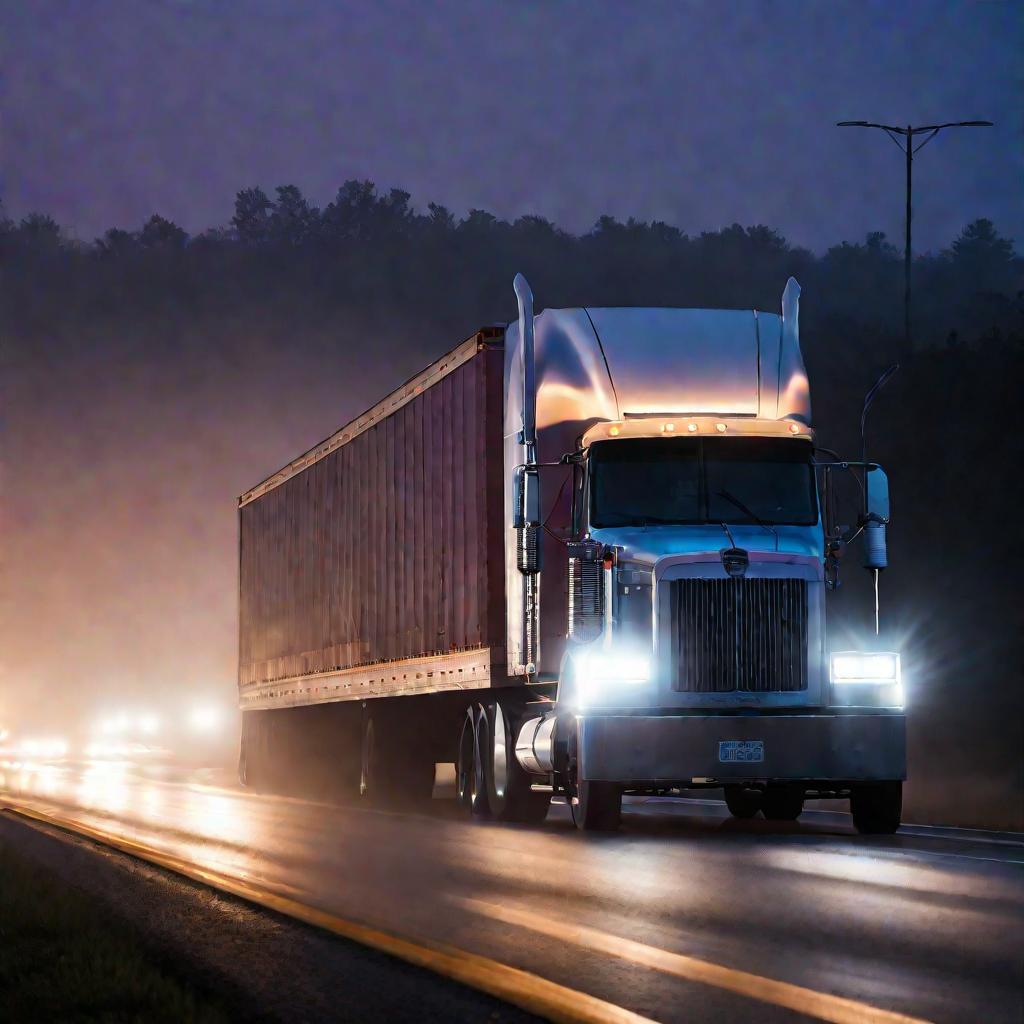 Грузовик на трассе в сумерках