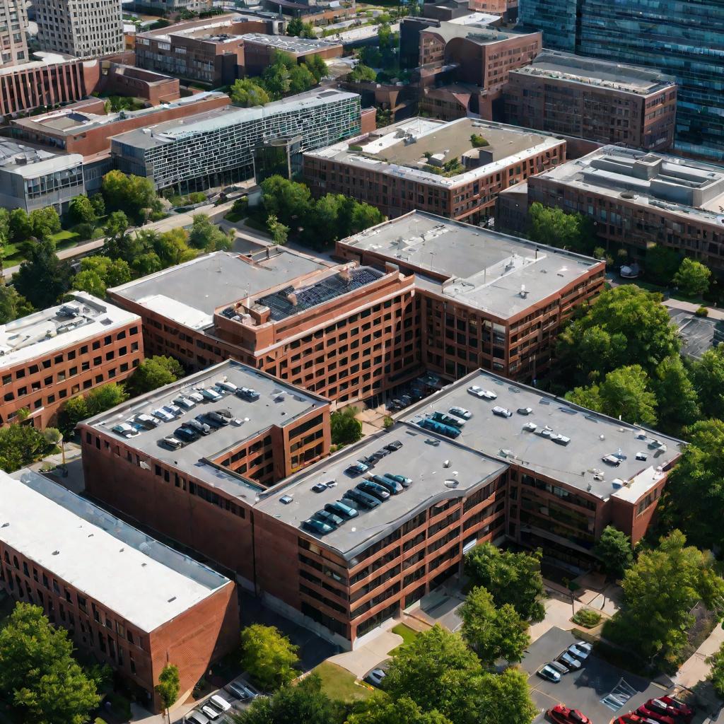 Сверху видно здание офиса