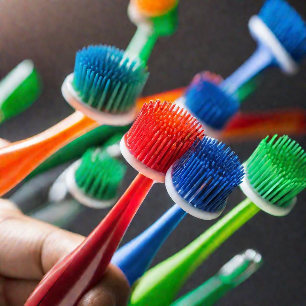 Разноцветные сменные насадки для зубных щеток.