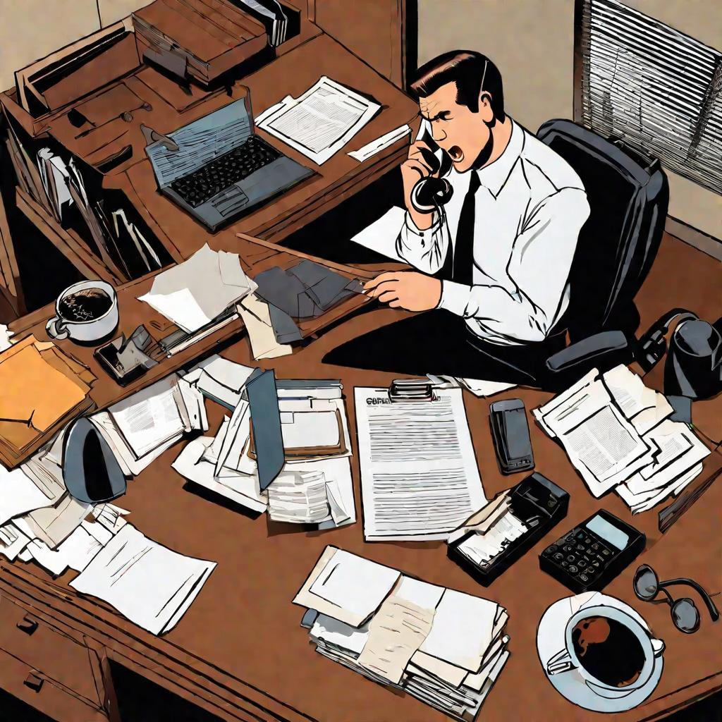 Руководитель, разговаривающий по телефону с документами на столе