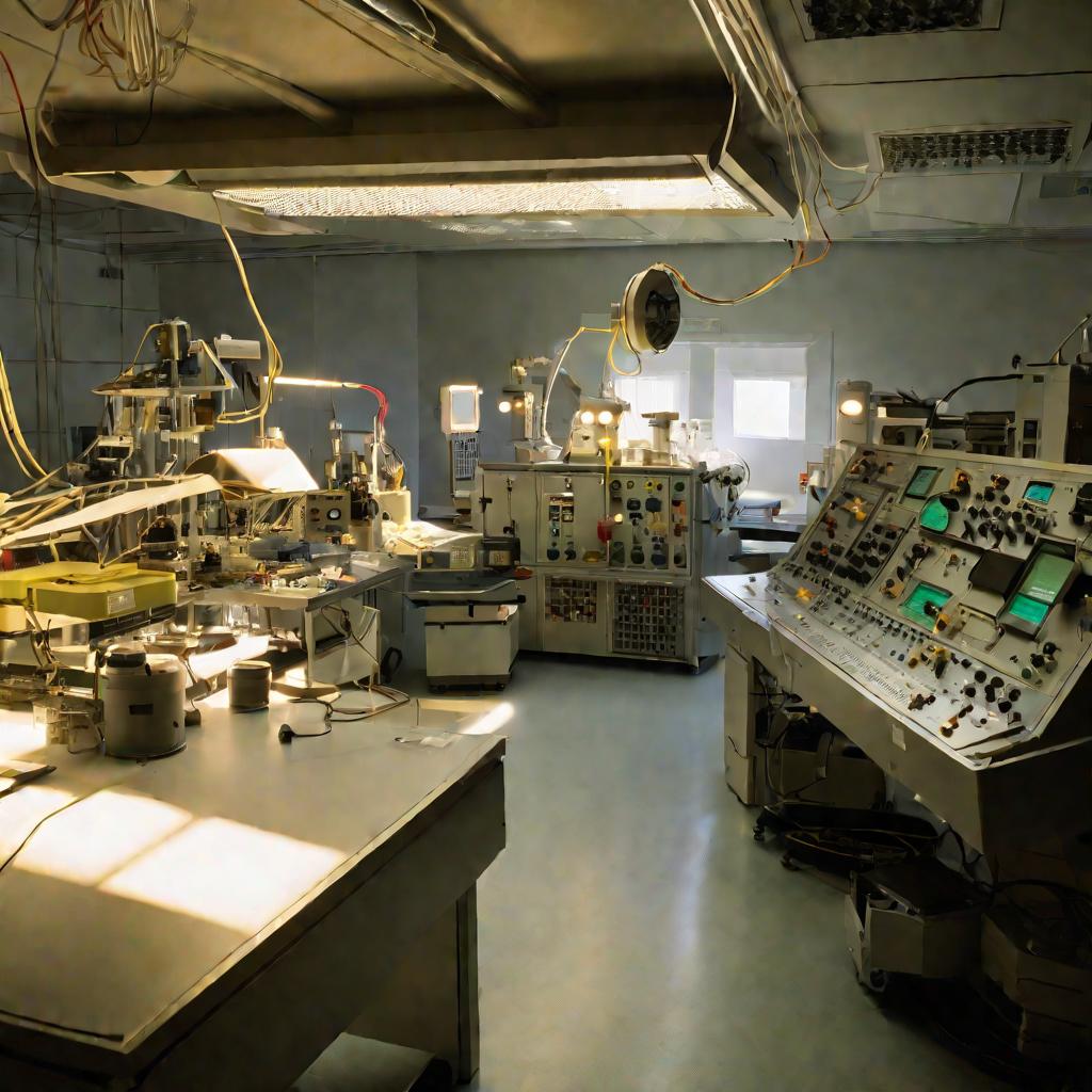 Вид из лаборатории на стол с приборами