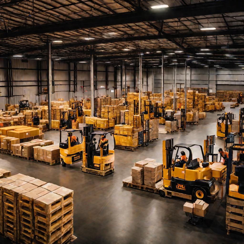 Оживленный склад во время заката