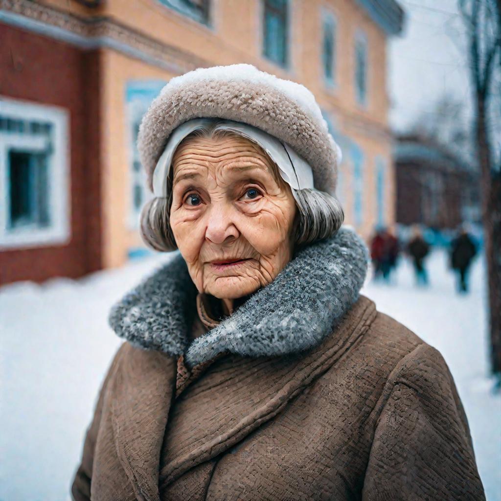 Пожилая женщина, считающая деньги на улице Архангельска