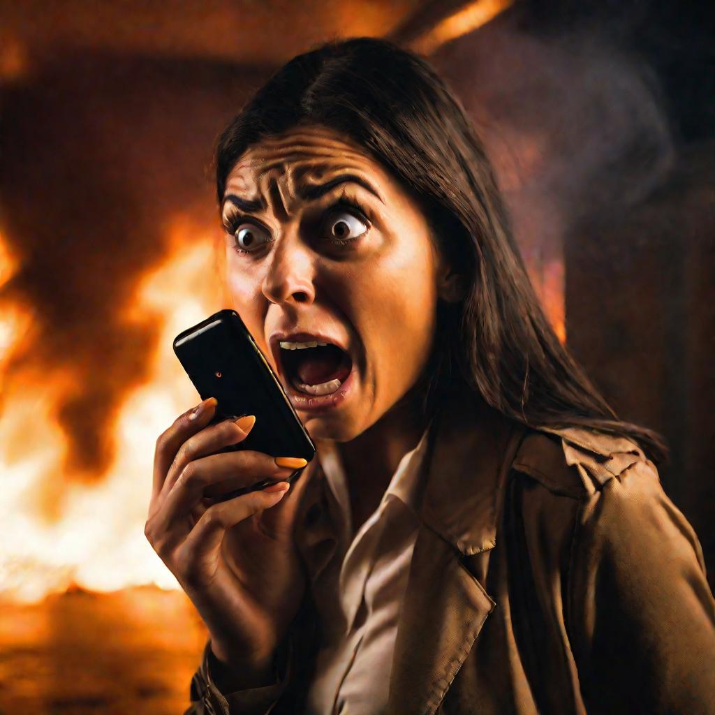 Женщина звонит в экстренные службы во время пожара