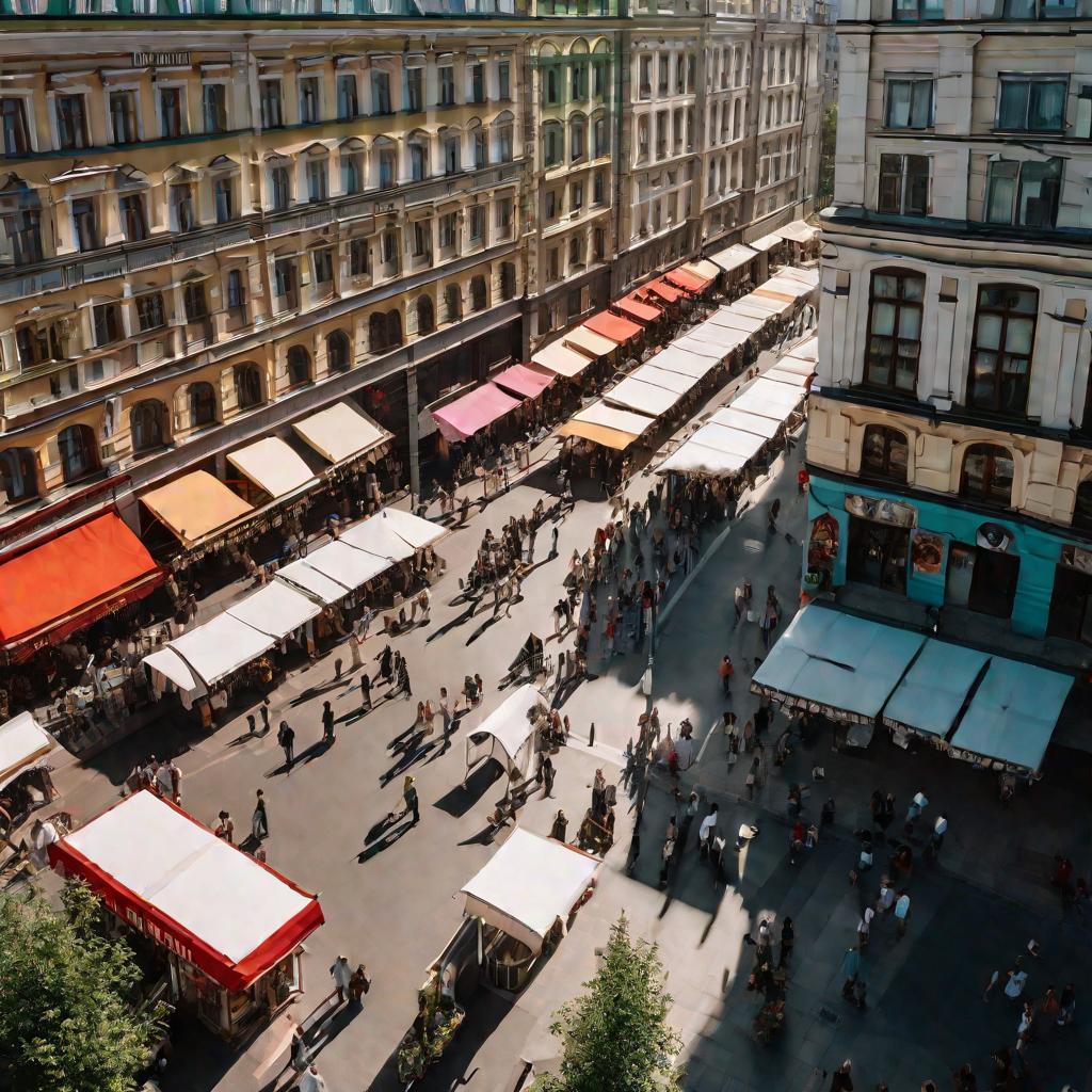 Людная улица Москвы летом