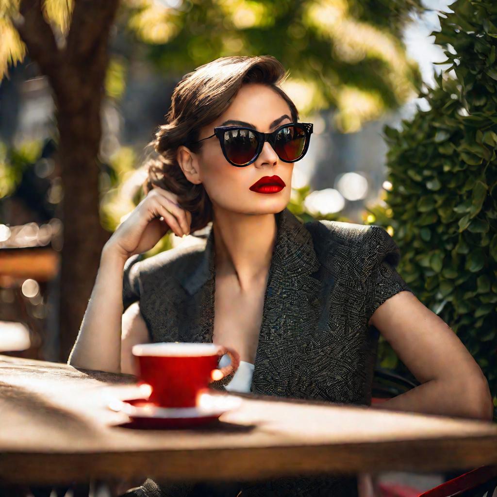 Портрет модной девушки за кофе