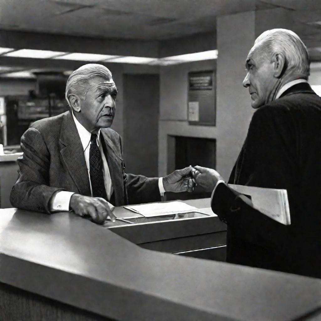 Мужчина спорит о списании в банке