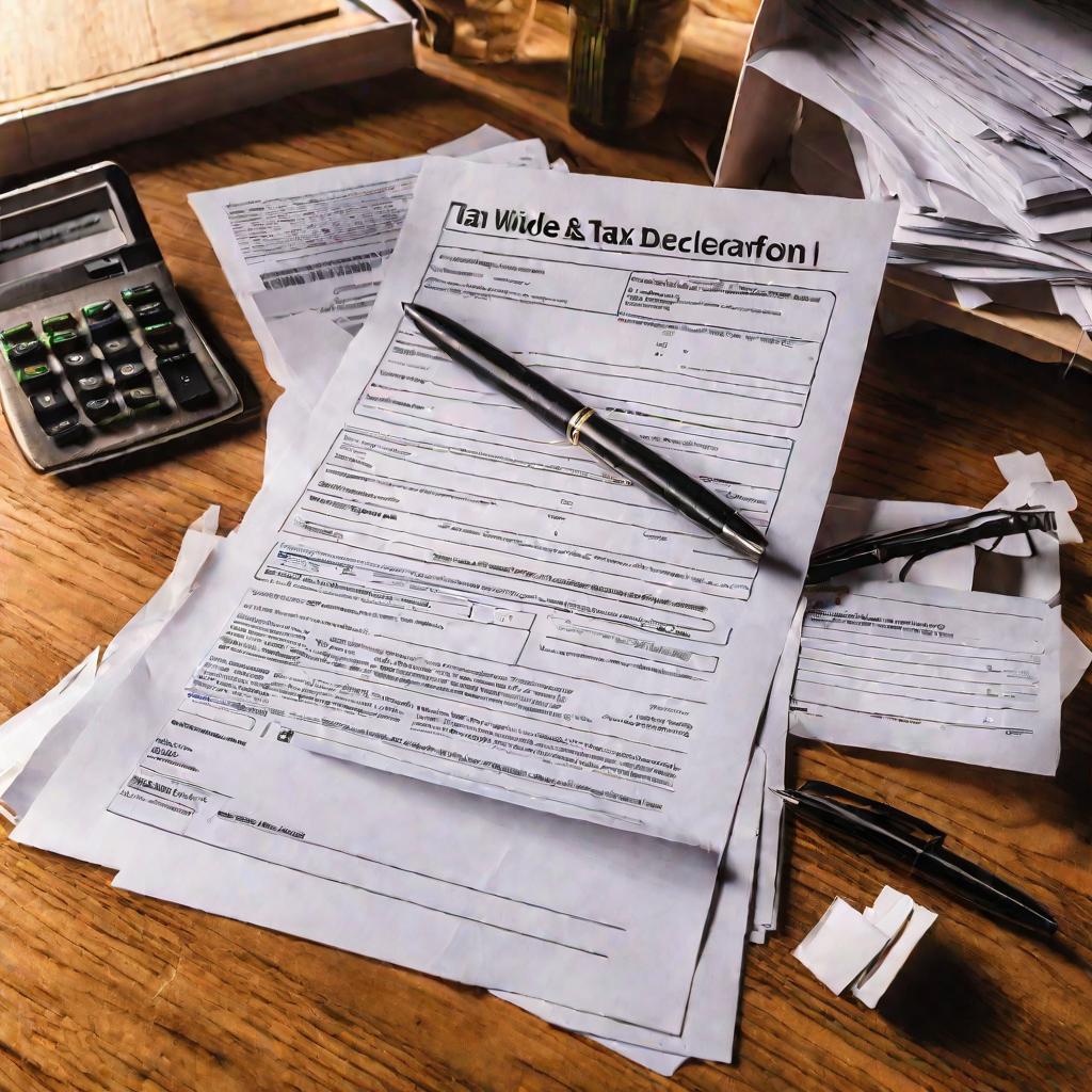 На столе неаккуратно заполненная бумажная налоговая декларация.