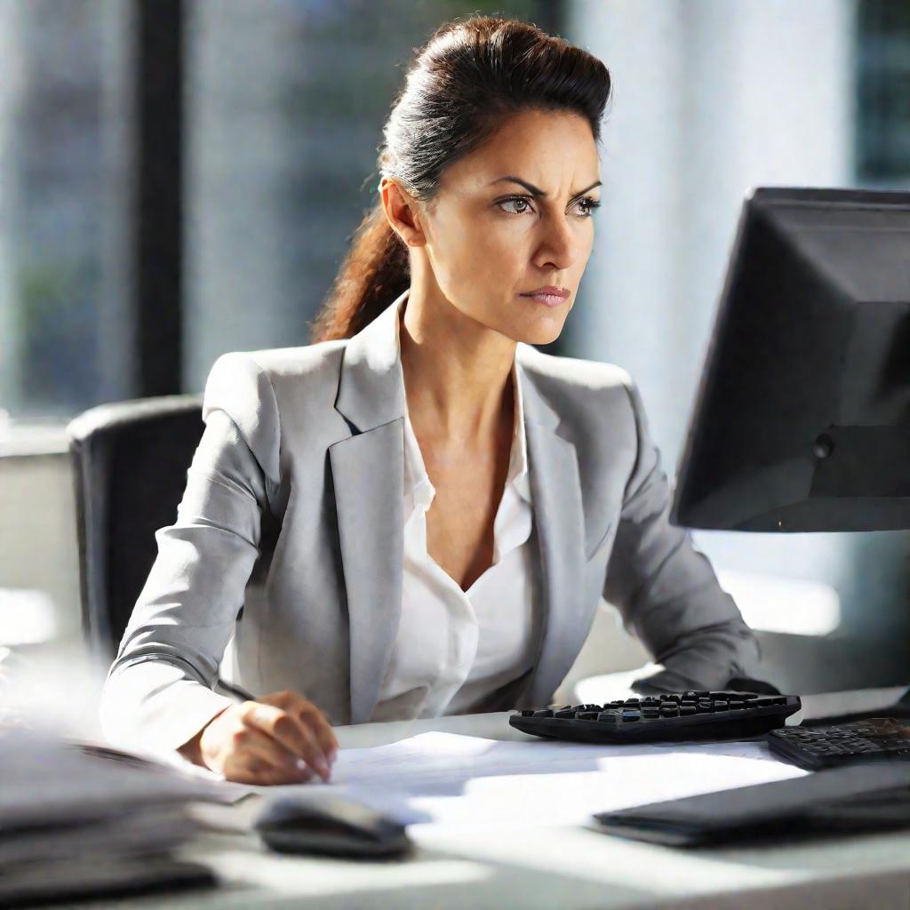 Сосредоточенная деловая женщина за работой