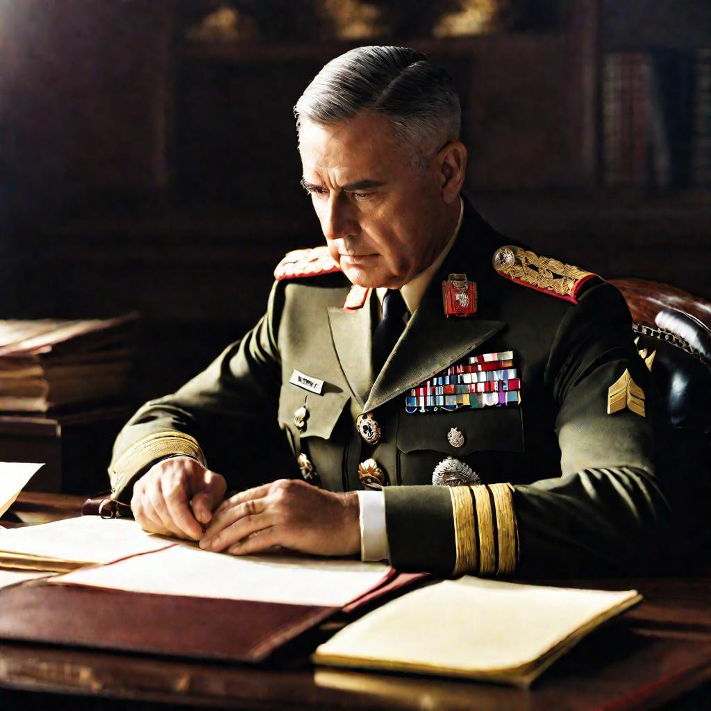 Портрет офицера, просматривающего документы