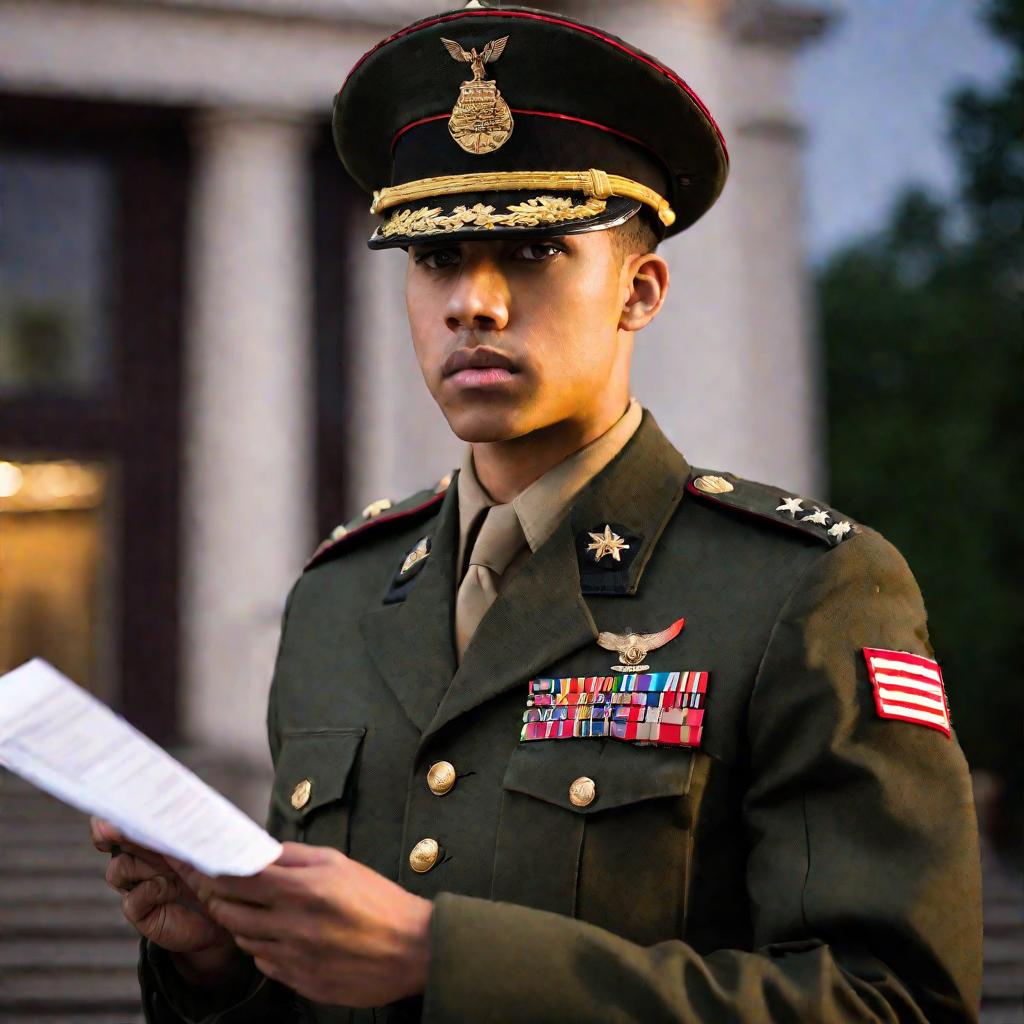 Портрет призывника перед военкоматом