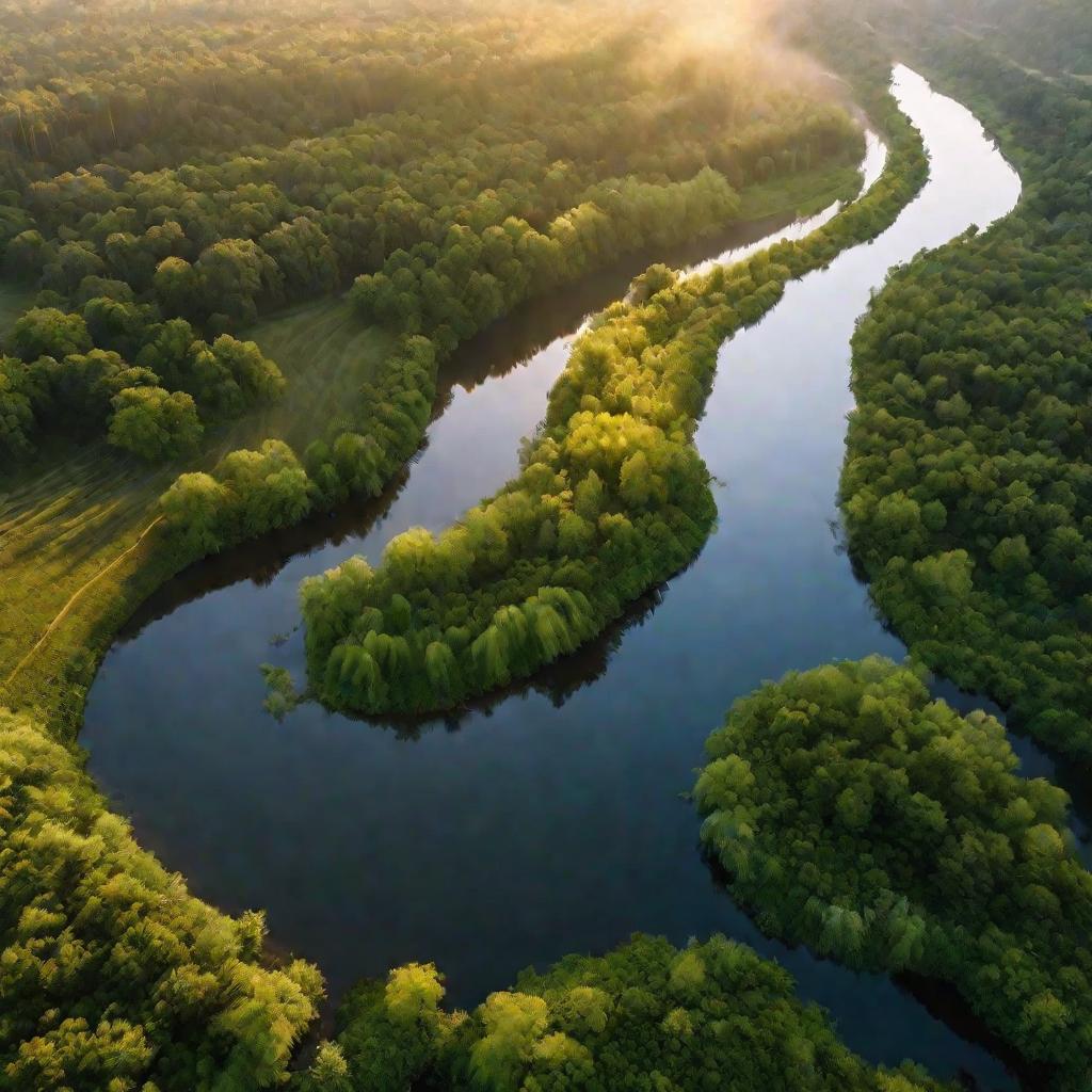 Река в лесу на рассвете