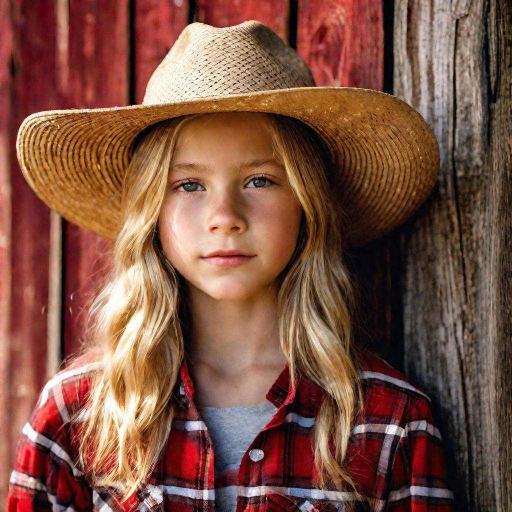 Портрет девочки на фоне сарая