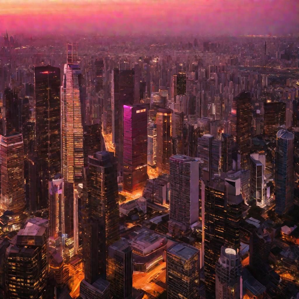 Панорама города на закате.