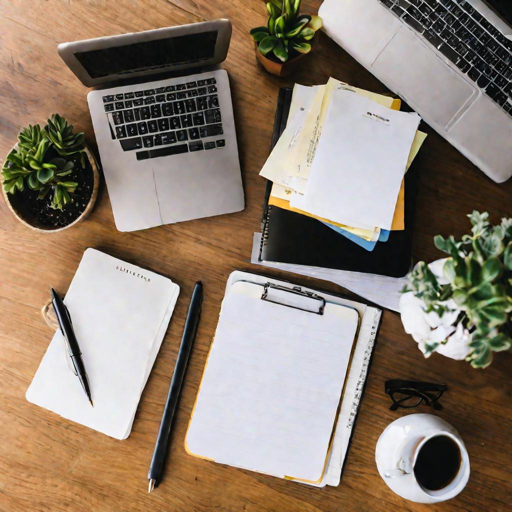 Рабочий стол с ноутбуком и бумагами