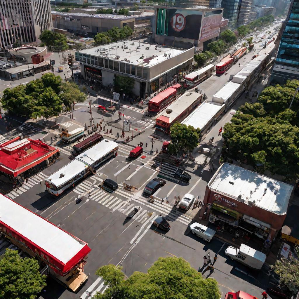 Вид сверху на перекресток с супермаркетом Магнит.