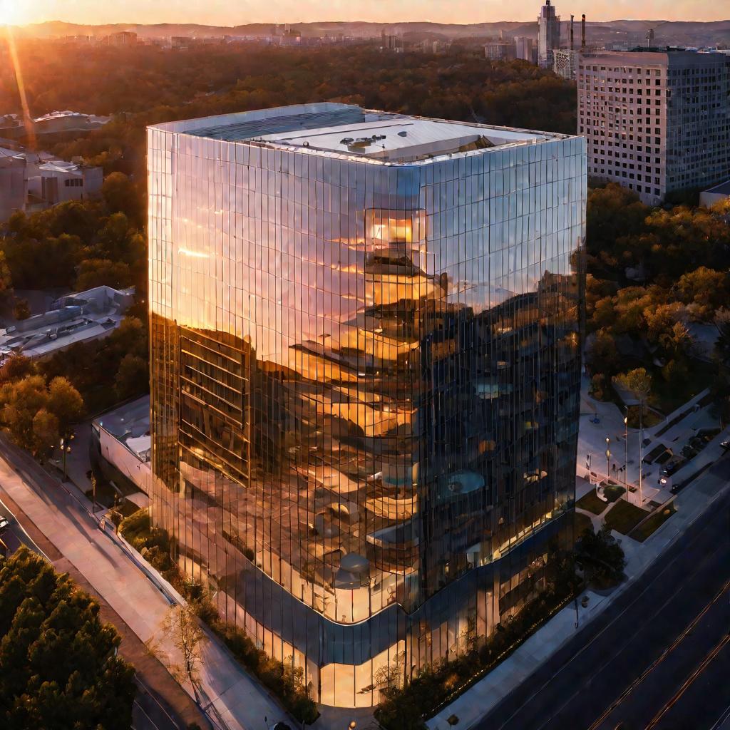 Современное офисное здание на закате