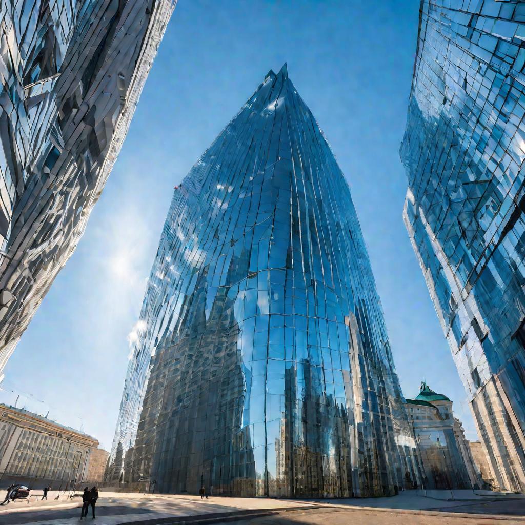 Вид сверху на фасад офиса Тинькофф Банка