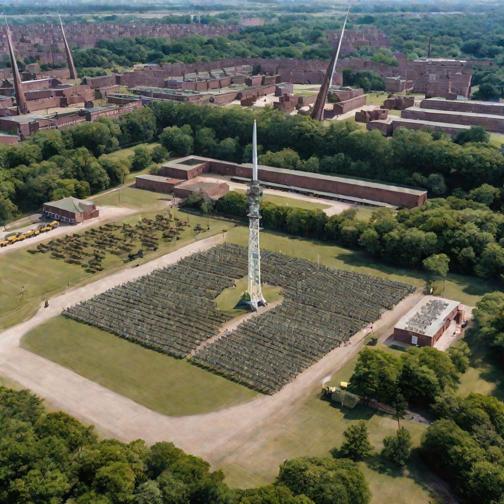 Военная база с солдатами на плацу