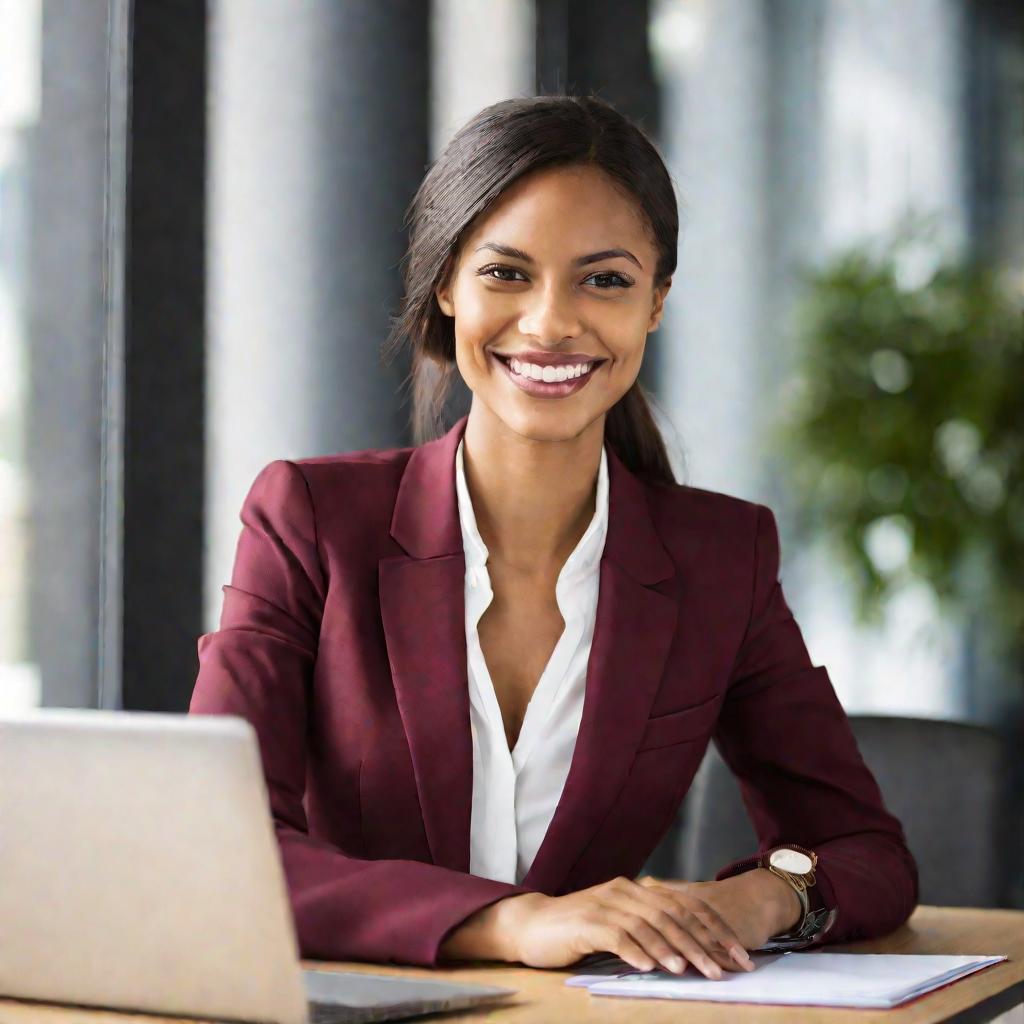 Женщина радостно сидит за ноутбуком