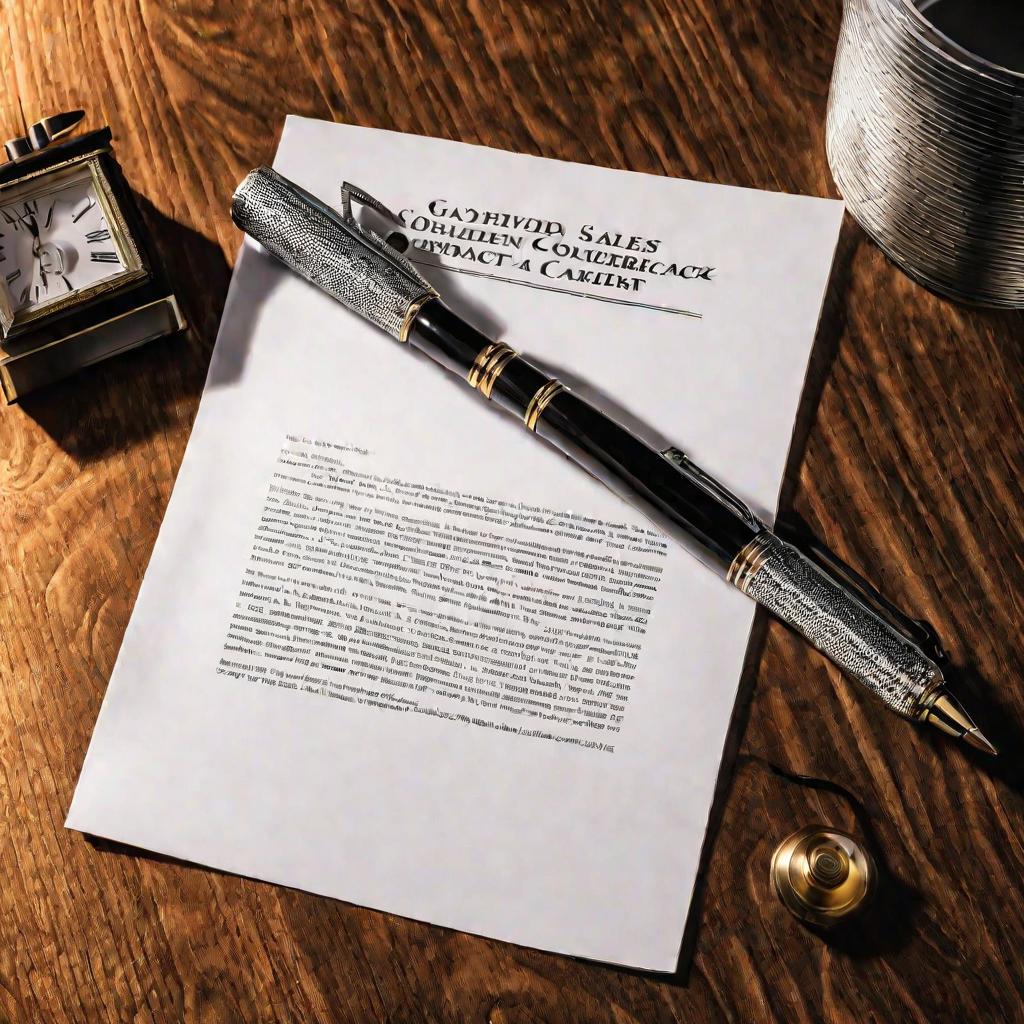 Договор купли-продажи гаража и ручка на столе.