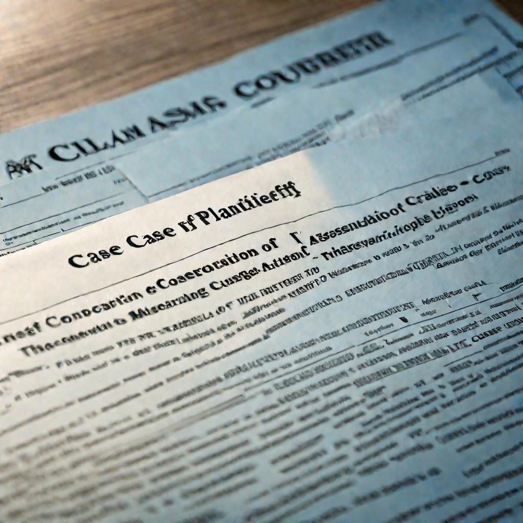 Близкий крупный план официального судебного документа сверху в холодном голубом освещении, заголовок &laquo;Заявление о рассмотрении дела в отсутствие истца&raquo;