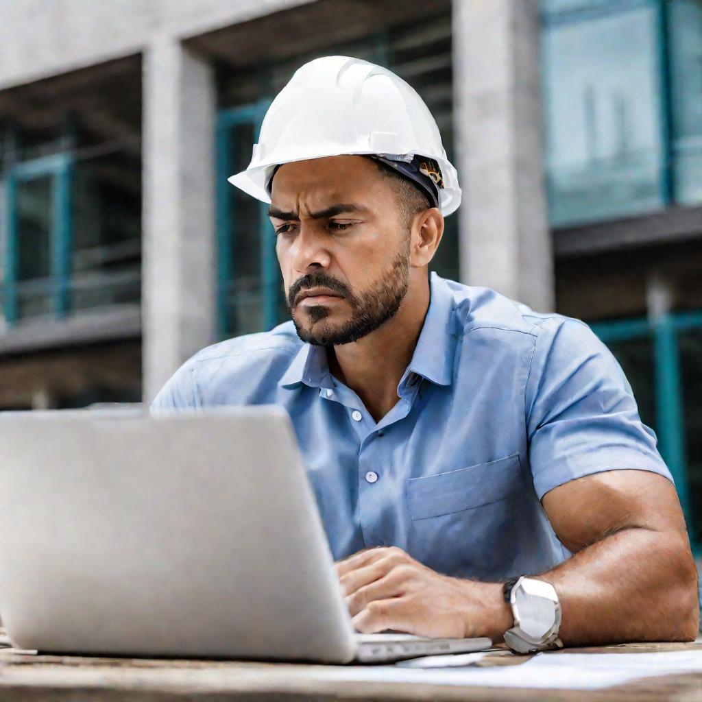 Портрет менеджера, смотрящего в ноутбук