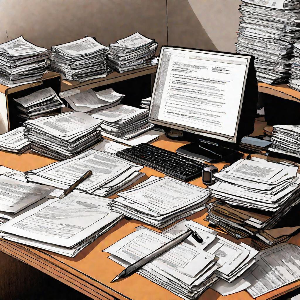 Заваленный бумагами рабочий стол