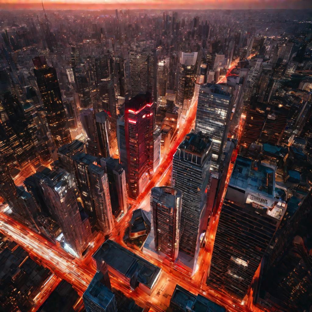 Вид большого города на закате