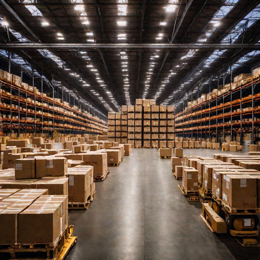 Склад таможни с ожидающими товарами.