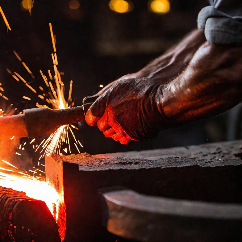 Руки кузнеца гнут раскаленный металл