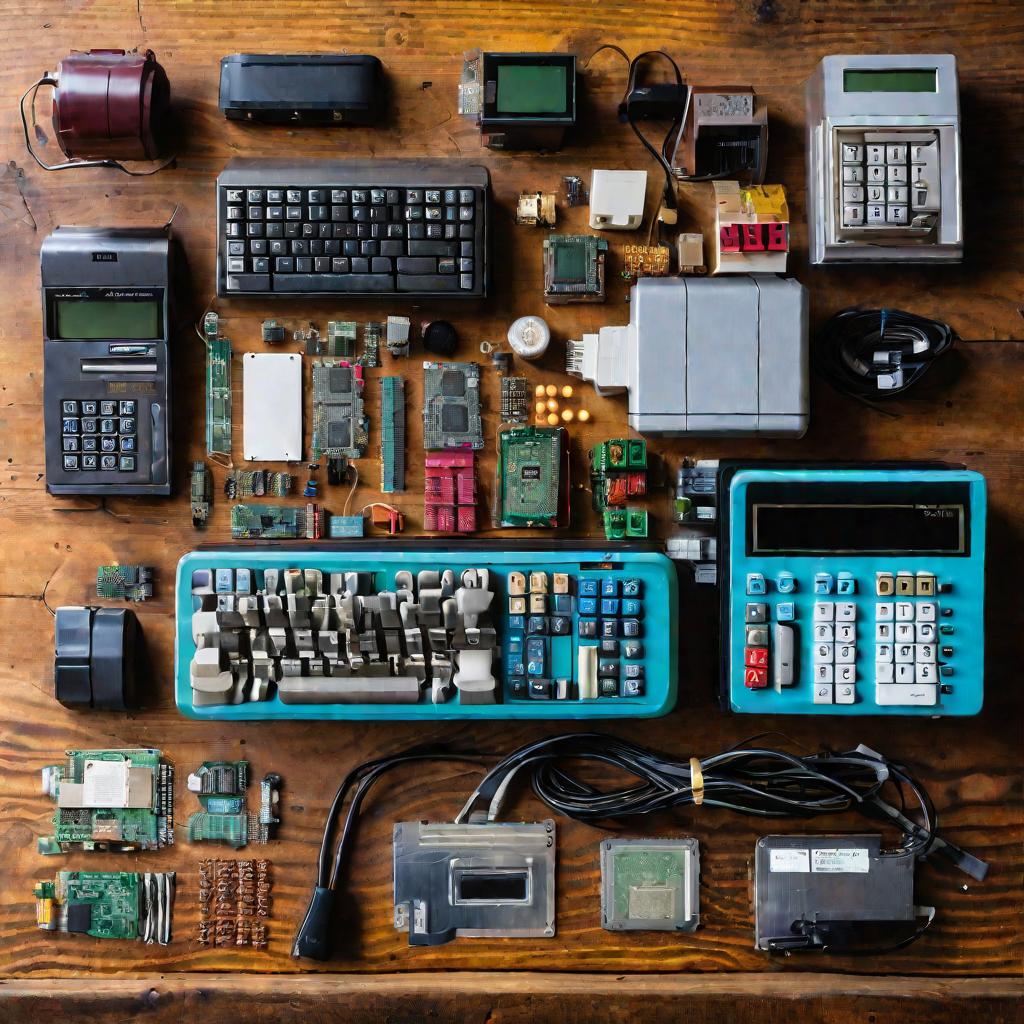 Компоненты кассового аппарата на столе