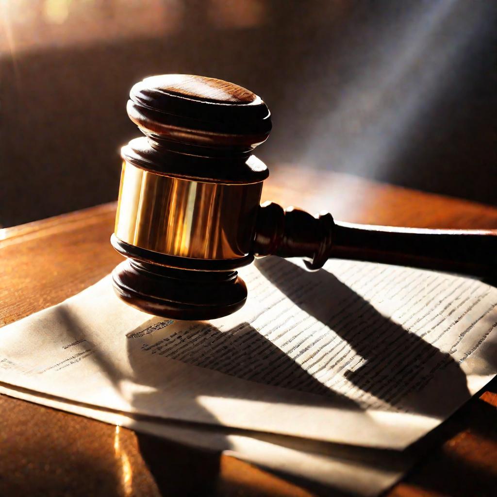 Молоток судьи на столе с документами