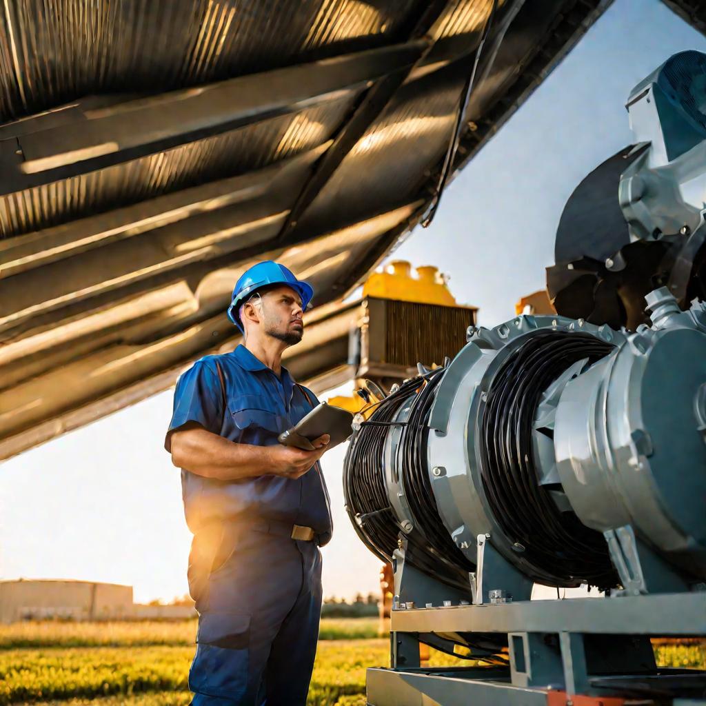 Техник осматривает компрессор