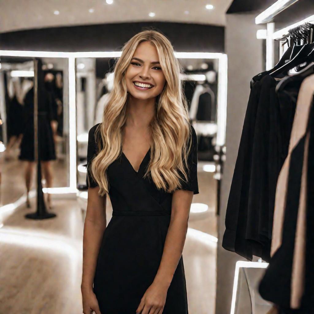 Девушка примеряет платье в магазине ХЦ