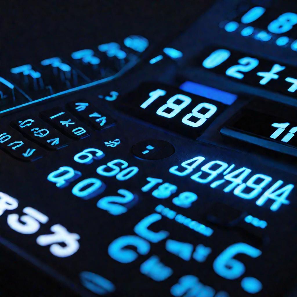 Калькулятор с подсветкой, на котором видны сложные формулы расчета налоговых пеней