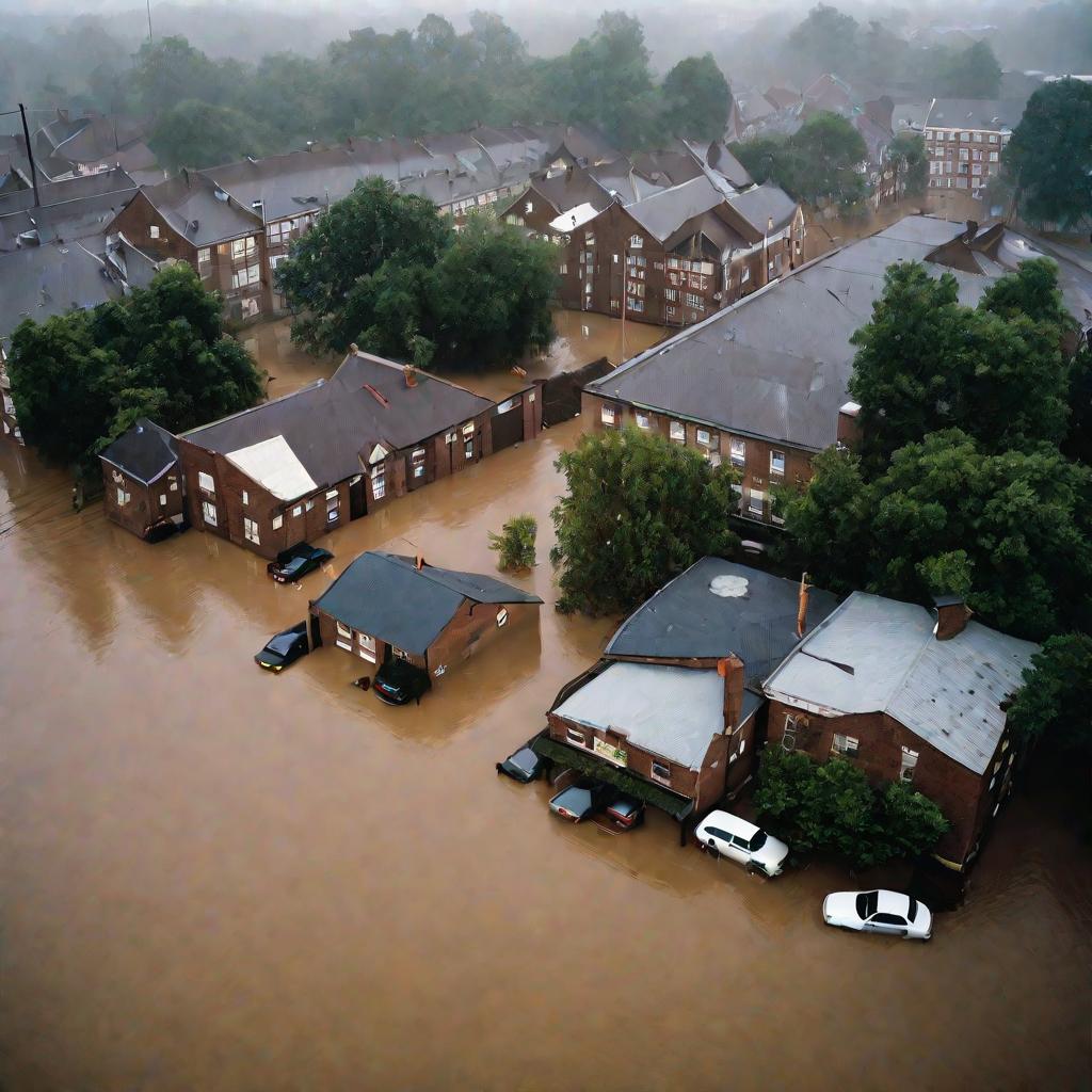 Затопленная улица города туманным утром