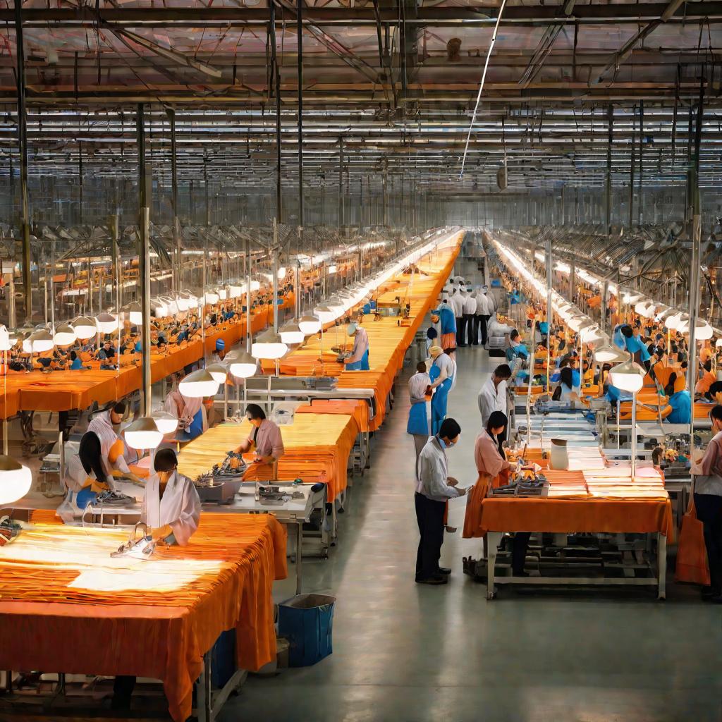 Вид сверху на швейный цех по производству спецодежды.