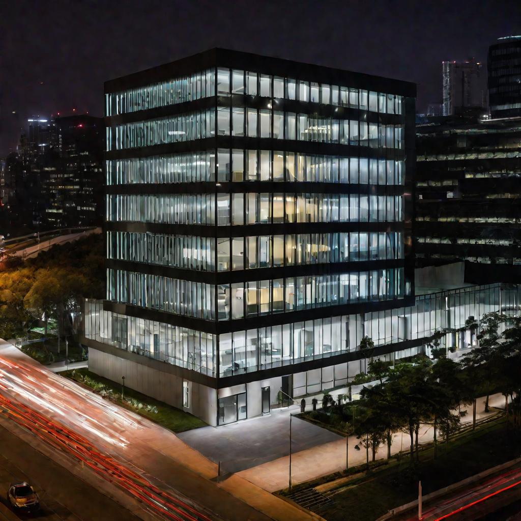 Современный офисный центр ночью