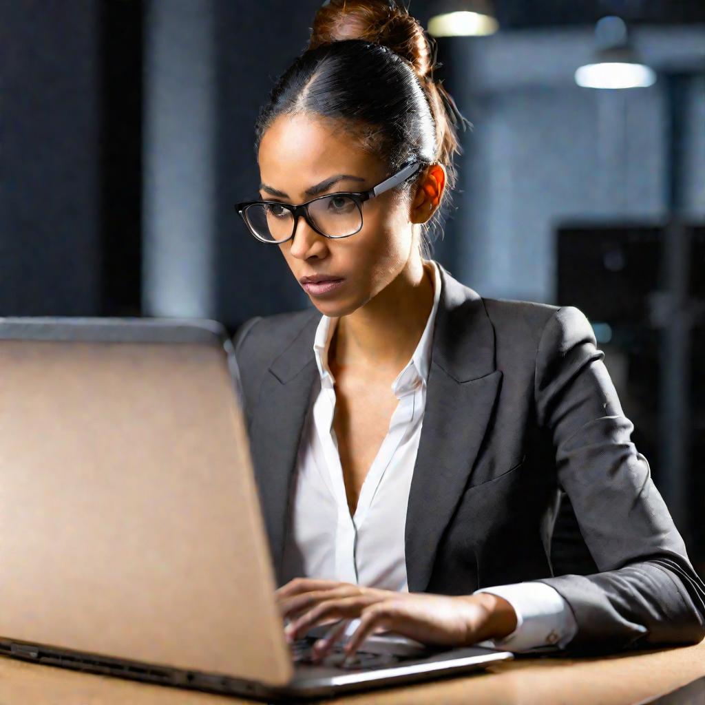 Женщина работает на ноутбуке