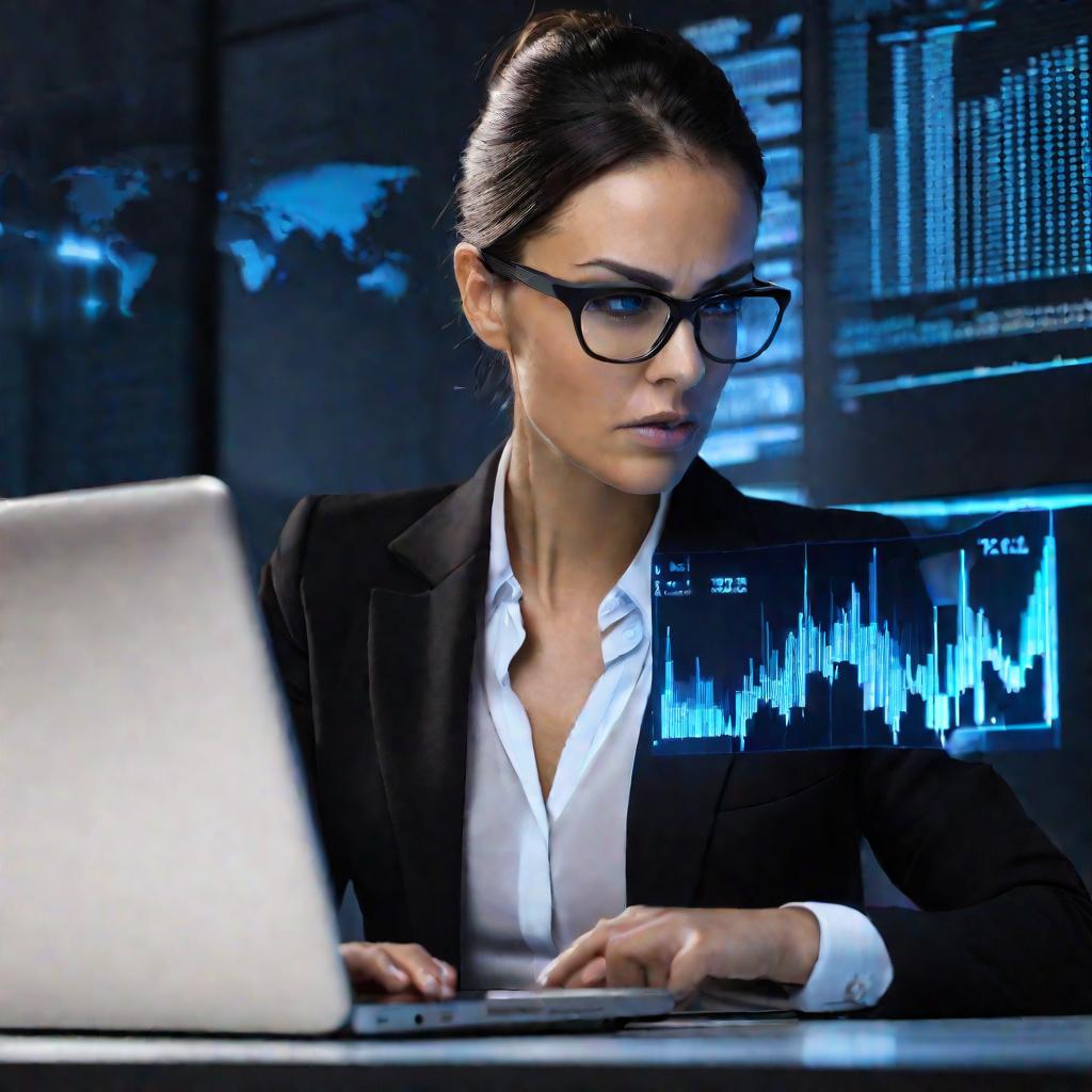 Портрет деловой женщины за ноутбуком