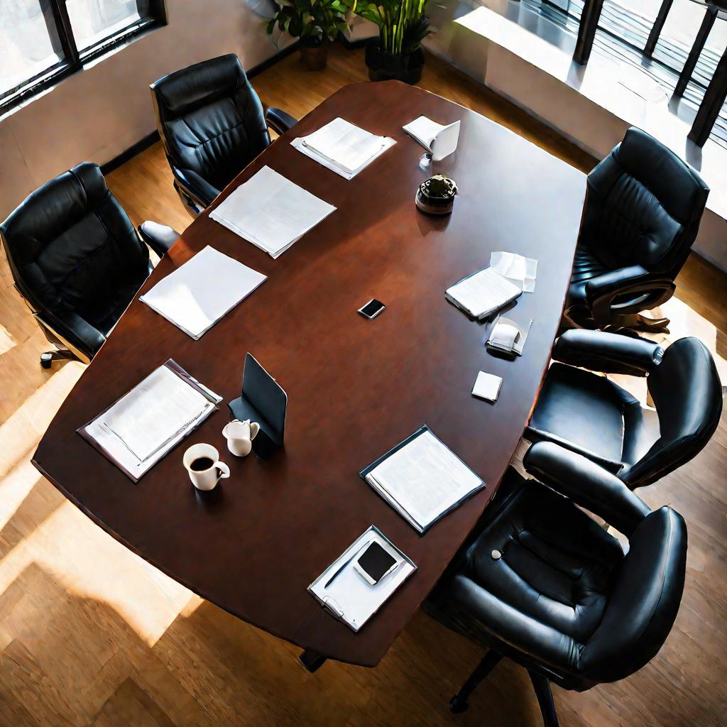 Стол переговоров с ноутбуками и бумагами