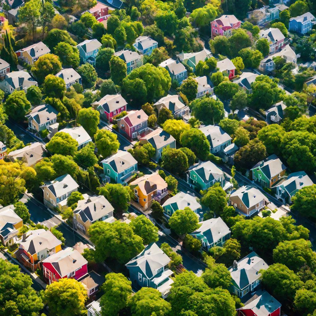 Район частных домов и небоскребы в городе.