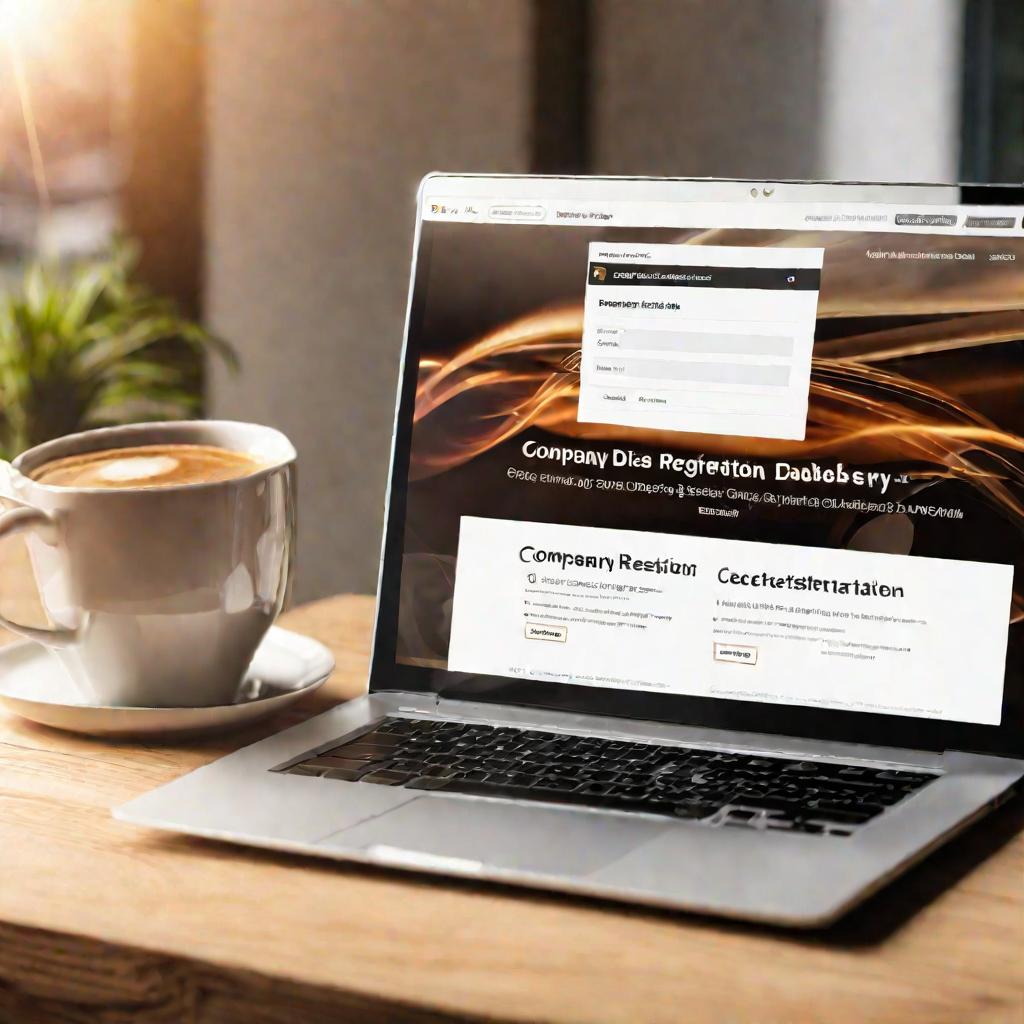 Ноутбук с открытой страницей базы данных регистрации компаний