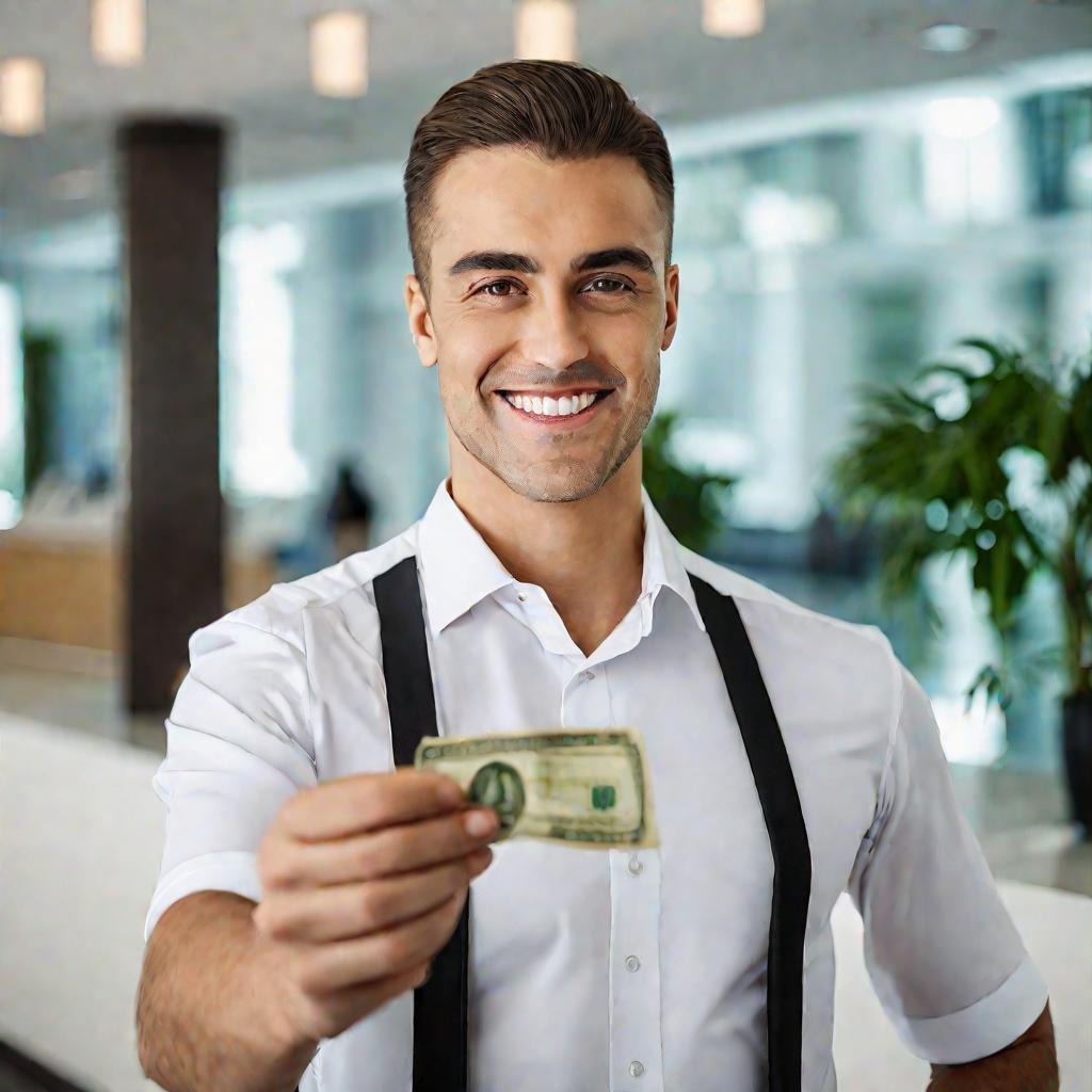 Портрет улыбающегося банковского кассира