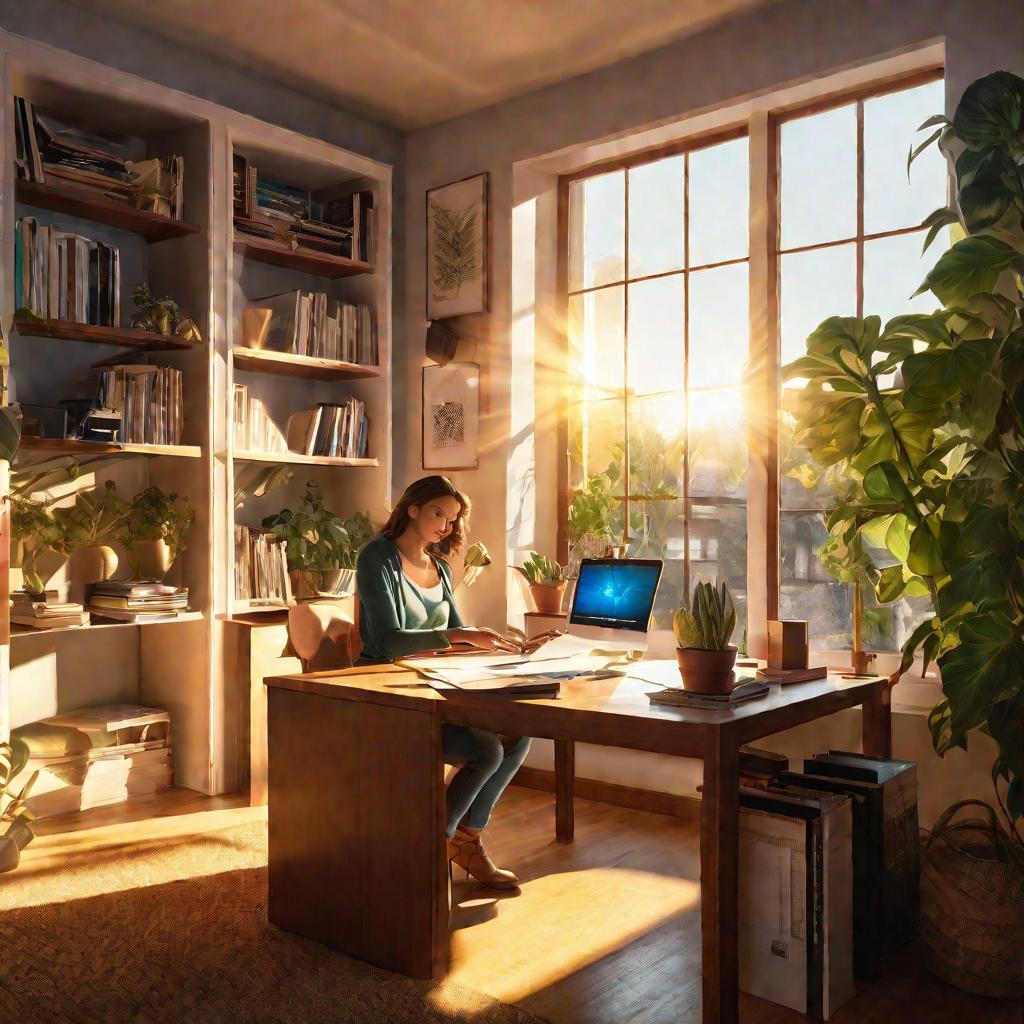 Женщина заполняет документ на ноутбуке, на столе лежит фискальный накопитель