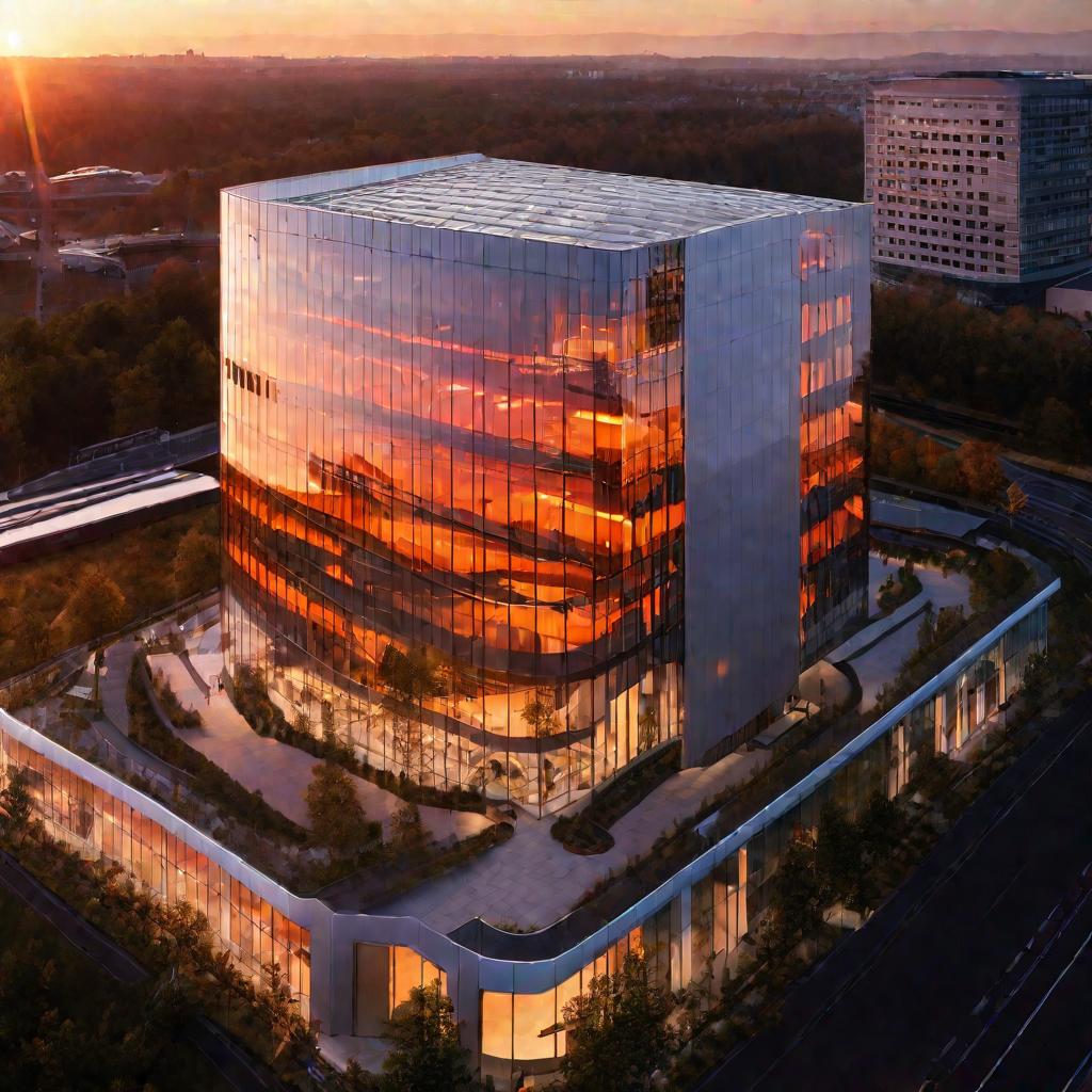 Высокое здание офиса на закате